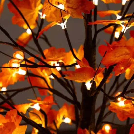 5ft. Pre-Lit Minimalist Autumn Maple Artificial Fall Tree with 96 LED Warm White & Orange Pumpkin Shaped Lights {5}