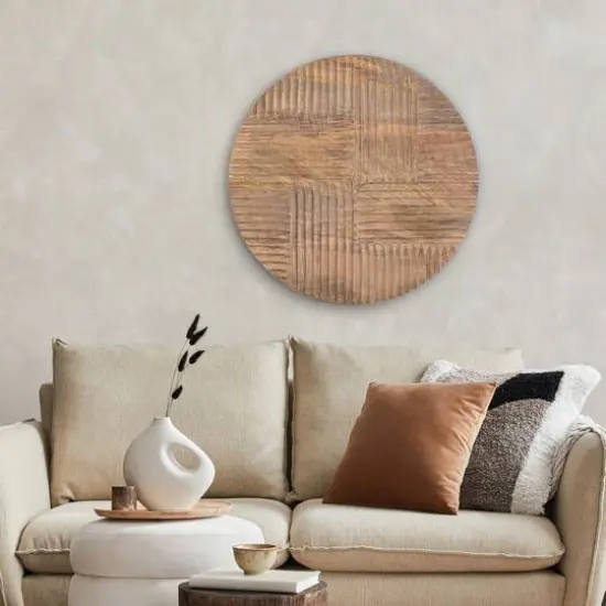 Habitat Izzy 20" Natural Crosshatch Round Wood Wall Art {3}