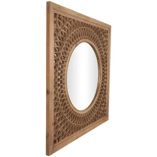 40" Brown Wood Framed Wall Mirror with Carved Scroll Pattern {5}