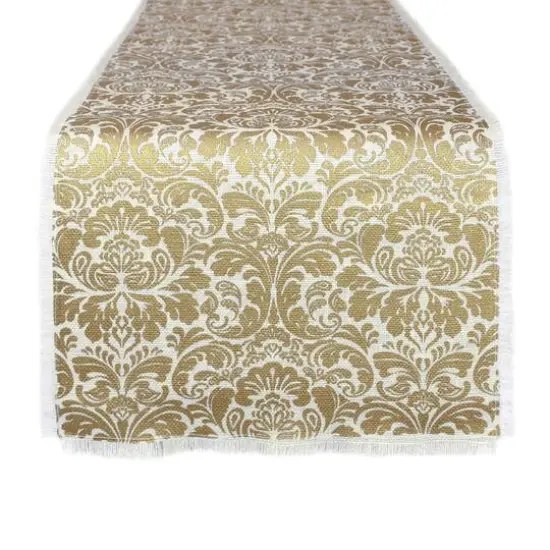 Gold Damask Print Jute Table Runner 14" x 108" {1}