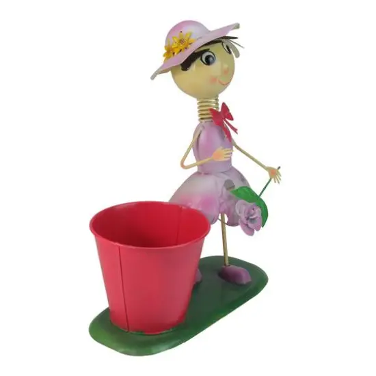13" Girl With Purple Dress and Flower Spring Outdoor Planter {3}