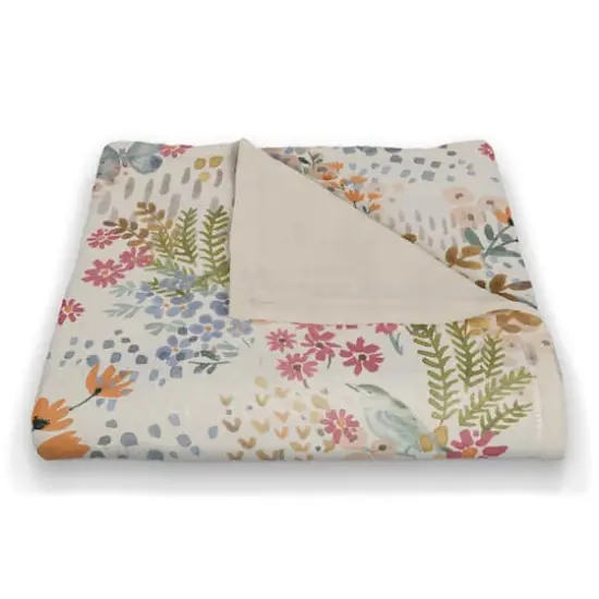 Butterfly Bird Floral Coral Fleece Blanket White {3}