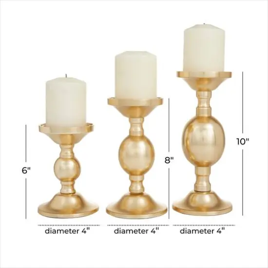 Set of 3 Gold Aluminum Transitional Candle Holders, 10" x 4" x 4" {9}