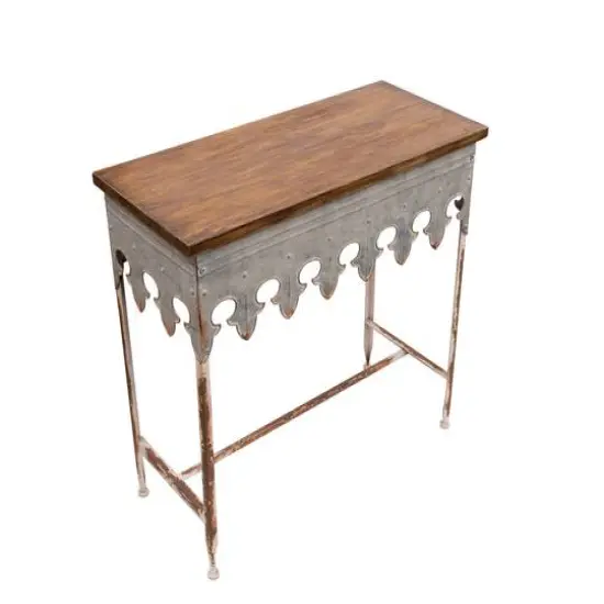 Hello Honey&reg; 36" Rustic Farmhouse Metal Console Table with Solid Wood Top Distressed Zinc Finish {8}