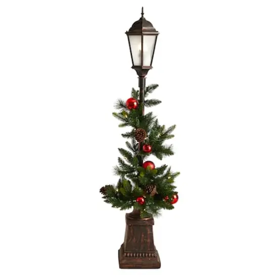5ft. Pre-Lit LED Holiday Decorated Lamp Post With Greenery & Ornaments {1}