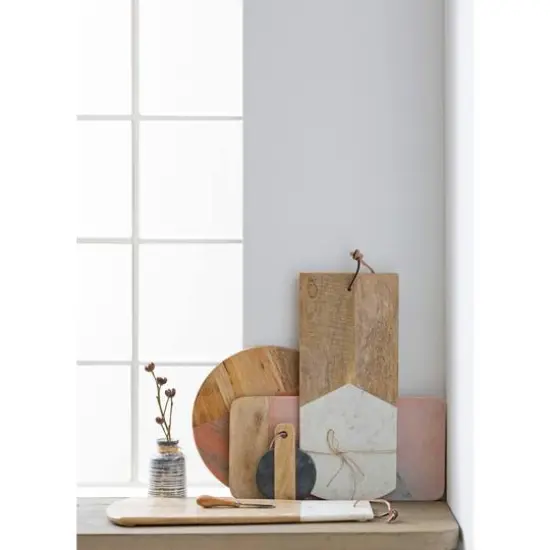 Hello Honey&reg; 17.5" Marble & Mango Wood Cutting Board with Canape Knife Set {4}