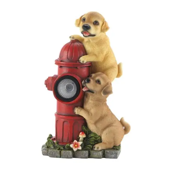 12" Dogs & Fire Hydrant Solar Statue {1}
