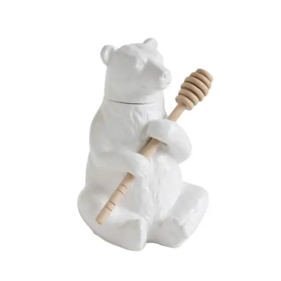 Hello Honey&reg; 7" White Bear Shaped Honey Pot & Bamboo Dipper {1}