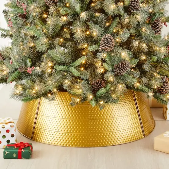 Glitzhome&reg; 40.5" Christmas Gold Hammered Metal Tree Collar {3}