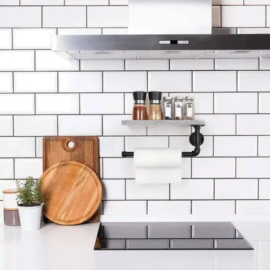 Paper Towel Holder with Shelf Industrial Pipe Gray {8}