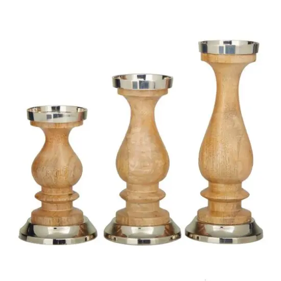 Silver Wood Candle Holder Set {6}