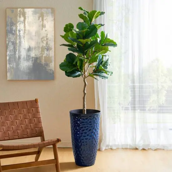 Glitzhome® 23.75" Eco-Friendly Honeycomb Textured Cobalt Blue Tall Plastic Planters, 2ct. {6}