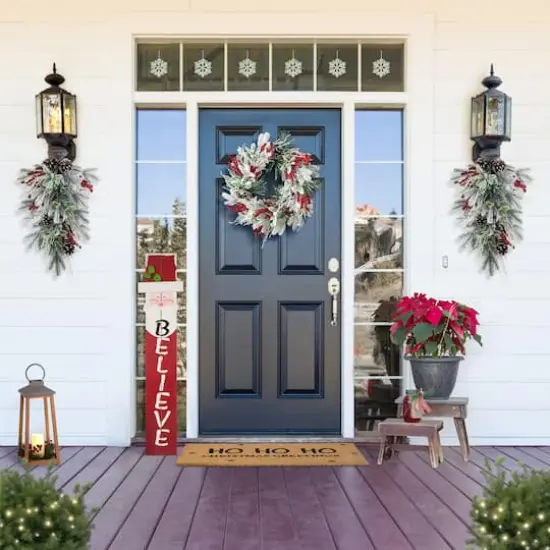 Glitzhome&reg; 28"Christmas Flocked Pinecone & Berry Teardrop {6}