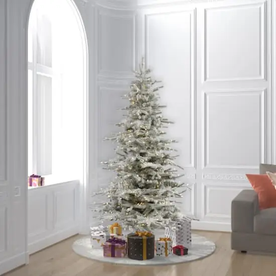 6.5ft. Pre-Lit Flocked Sierra Fir Artificial Christmas Tree, Pure White Dura-Lit&reg; LED Lights {3}