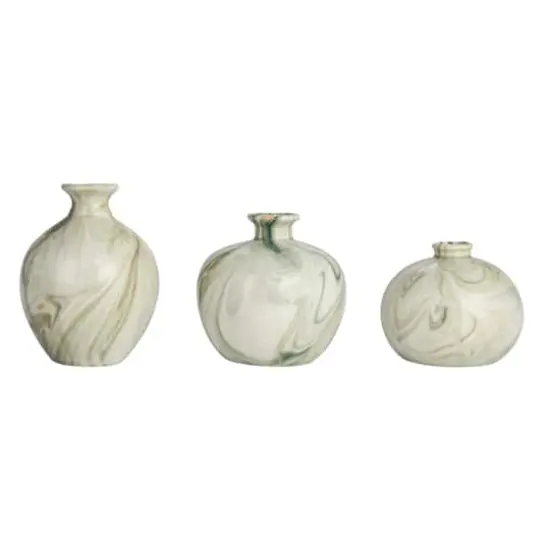 Hello Honey&reg; Green Decorative Stoneware Vase with Marbled Designs Set {11}