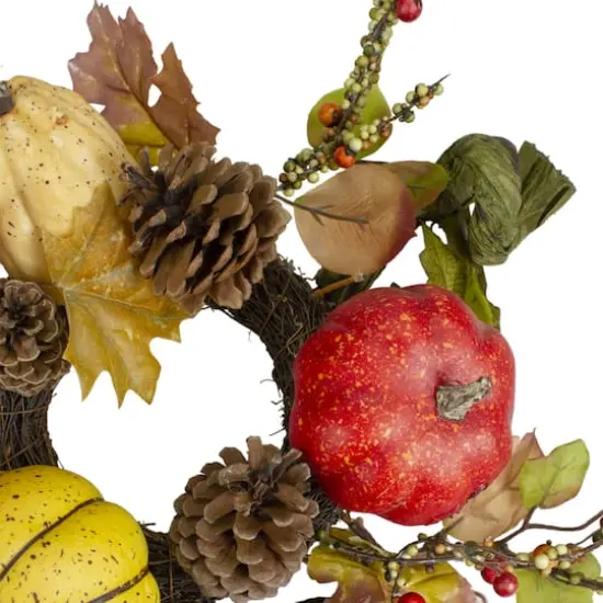 13'' Unlit Pumpkin Berries Foliage and Pine Cone Fall Harvest Wreath {3}