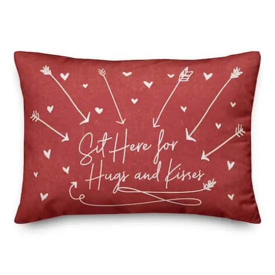 Sit Here for Hugs & Kisses Valentine's Day Throw Pillow {1}