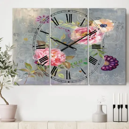 Designart 'Peonies And Paisley Lodge Multipanel Wall Clock {3}