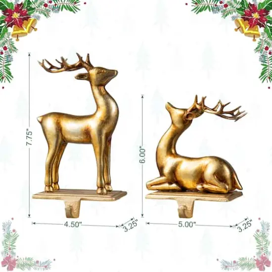 Glitzhome® Gold Standing & Sitting Reindeer Stocking Holder Set {9}