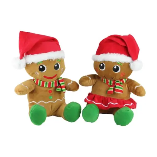 11" Brown & Red Plush Sitting Gingerbread Christmas Figurine Set {1}