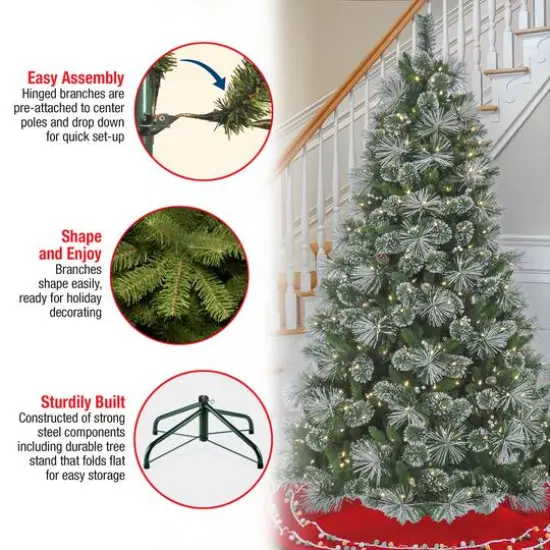 7.5ft. Pre-Lit Frosted Bryson Pine Artificial Christmas Tree, Warm White LED Lights {7}