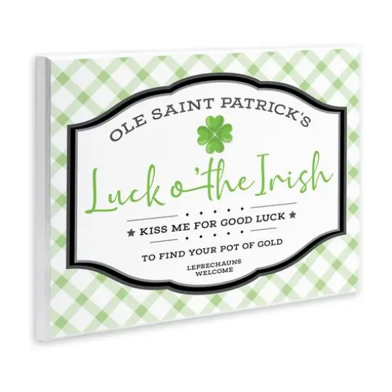 Stupell Industries Saint Patrick's Luck o'the Irish Sign Green Plaid Wall Plaque Art {4}