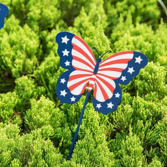 Glitzhome&reg; 24" Patriotic Butterfly Yard Stake Set {6}