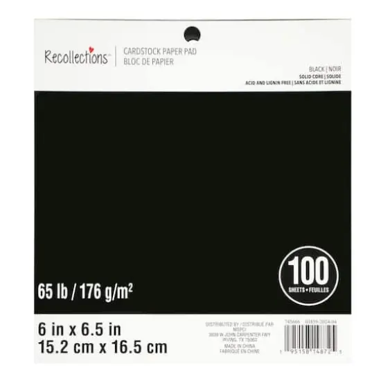 6" x 6.5" Black 65lb. Cardstock Paper Pad by Recollections&trade;, 100 Sheets {1}