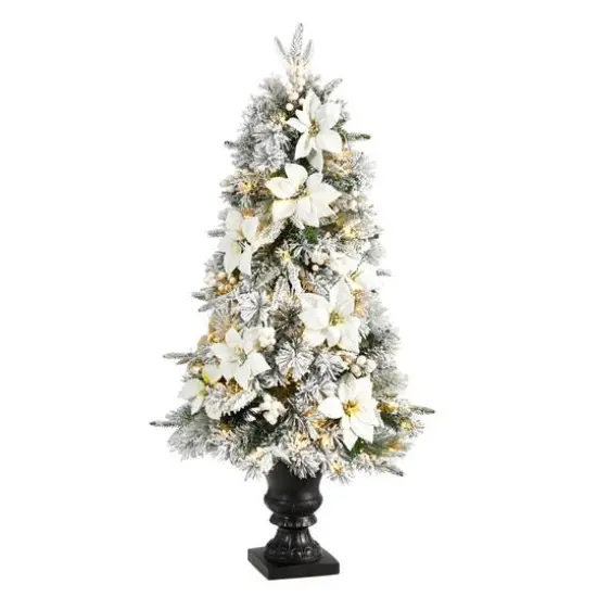 4ft. Pre-Lit Flocked Artificial Christmas Tree in Decorative Urn, Warm White Lights {1}