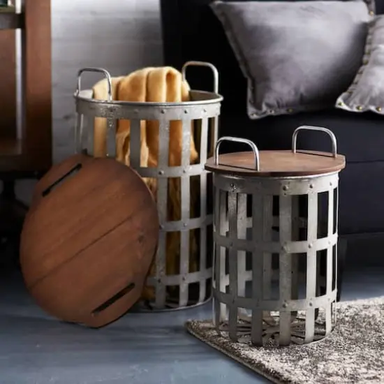 Metal and Wood Side Tables Set {3}