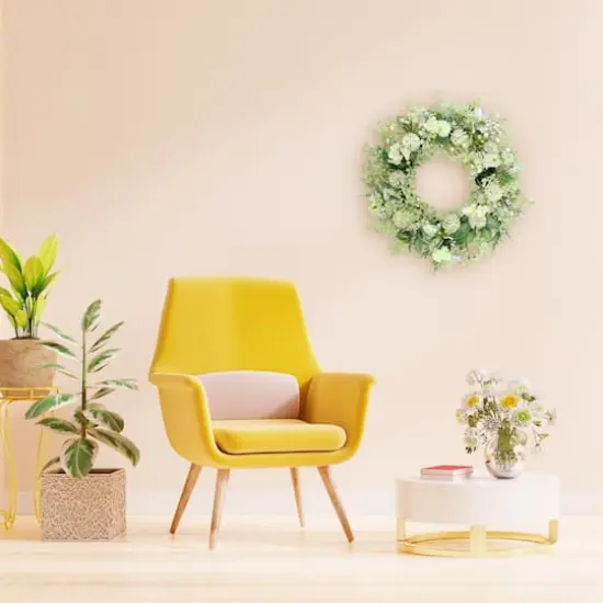 26" Artificial Echinops Chrysanthethemum & Daisy Floral Spring Wreath {5}