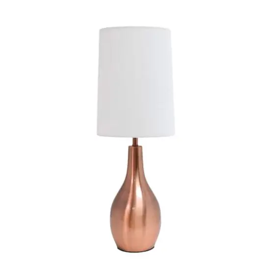 Simple Designs 19.5" Tear Drop Table Lamp with Fabric Drum Shade Rose Gold {1}