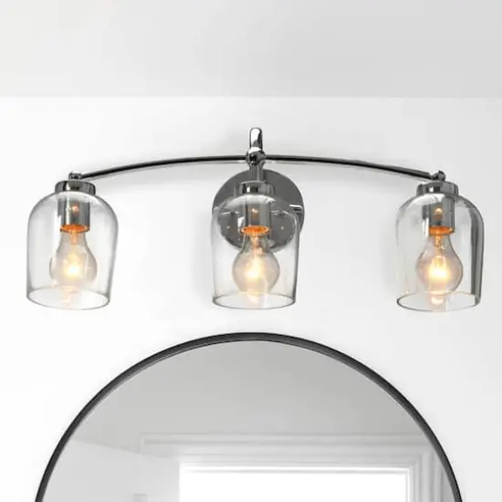 Hello Honey&reg; Robert Stevenson Lighting Adrian Metal & Clear Glass 3-Light Vanity Chrome {4}