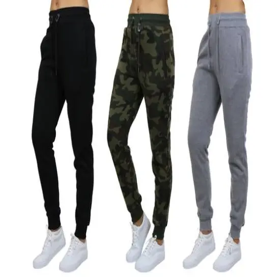 Galaxy by Harvic Women's Relaxed Fit Fleece-Lined Jogger Sweatpants 3 Pack Black/Woodland/Heather Gray {1}