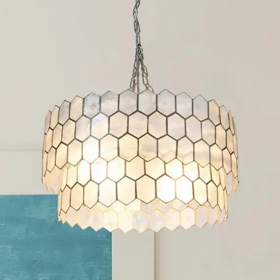 Hello Honey&reg; Capiz 2-Tier Honeycomb Chandelier Matte Silver {3}