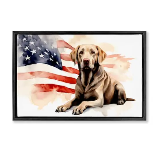 Stupell Industries Patriotic Dog with Flag Floater Framed Art Black {1}