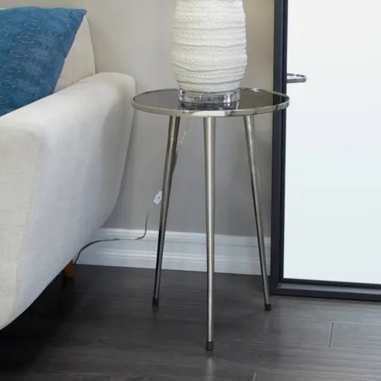 22" Aluminum Tripod Legs Accent Table with Shaded Glass Top Silver {8}