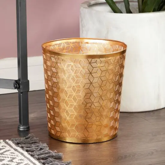 CosmoLiving by Cosmopolitan 10" Geometric Gold Glam Small Waste Bin {8}