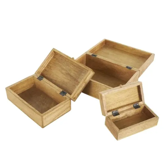 Brown Mango Wood Scroll Handmade Storage Box with Vine Carvings & Gold Accents, 3ct. {3}