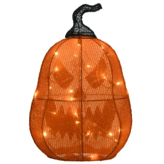 16" Orange LED Scary Jack-O-Lantern Halloween Decor {7}