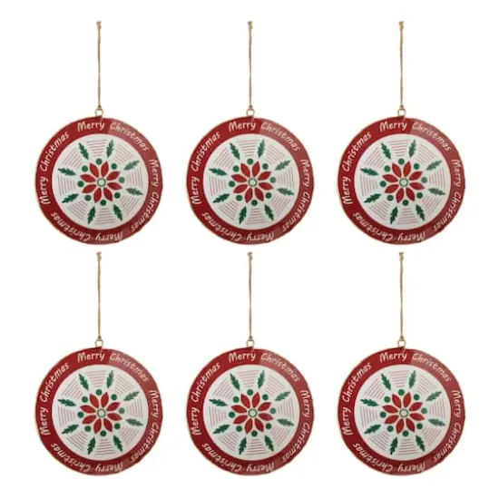 6" Merry Christmas Snowflake Metal Disc Ornaments, 6ct. {1}