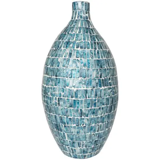 22" Blue Mother of Pearl Handmade Mosaic Inspired Vase {9}
