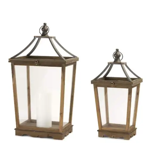 24" Wooden Lantern Set, 24" & 30.5" {1}