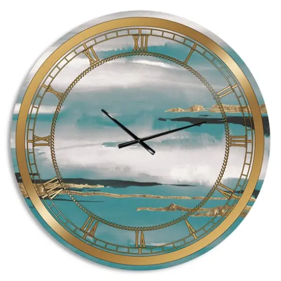 Designart Teal Watercolor II Glam Wall Clock {1}