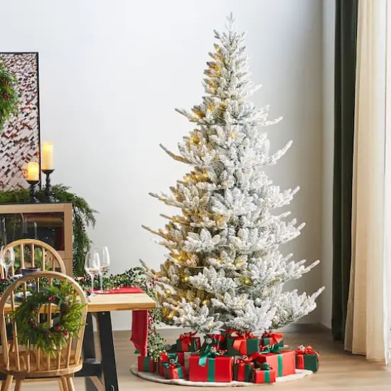 Glitzhome&reg; 7.5ft Pre-Lit Flocked Upward Slim Fir Artificial Christmas Tree, Warm White LED Lights {3}