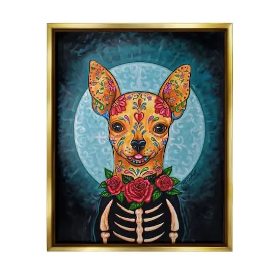Stupell Industries Day of Dead Chihuahua Framed Floater Canvas Wall Art {1}