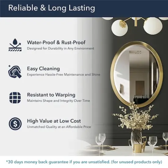 Head West Oval Brushed Gold Metal Framed Bathroom Mirror - 30" x 23" {5}