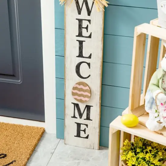 Glitzhome&reg; 42" Wooden Easter Bunny Porch Sign {4}