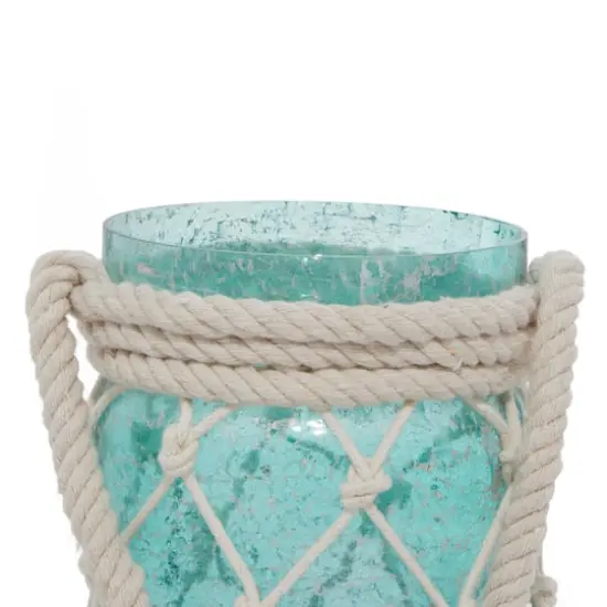 Aquamarine Glass Coastal Candle Holder Lantern, 16" x 5" x 5" {5}