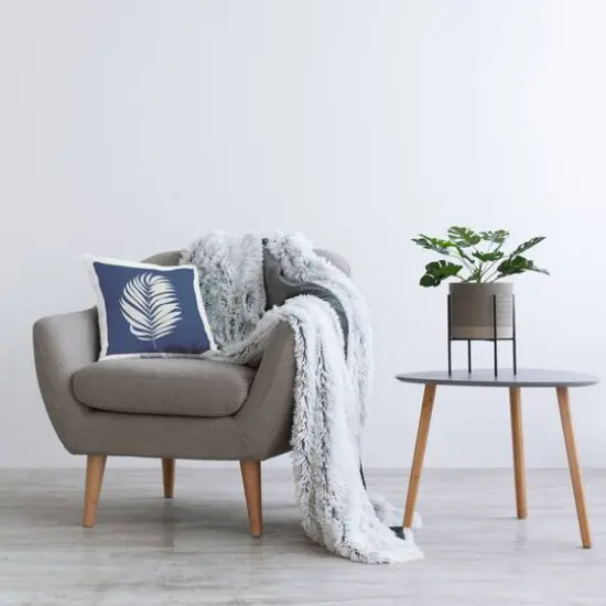 Stupell Industries Abstract Bold Blue White Leaf Shape Throw Pillow, 18" x 18" {3}